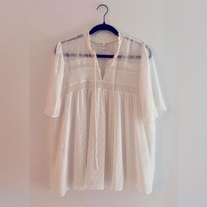 White Sheer Swiss Dot Blouse | Zara | Size XXL